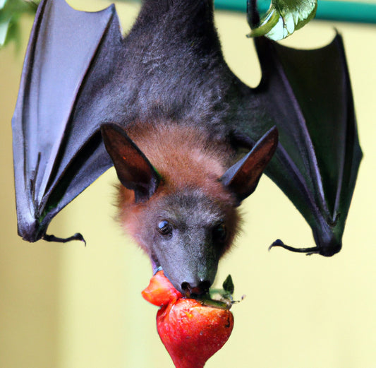A fruit bat eats sweet fruit in the dark Ai art