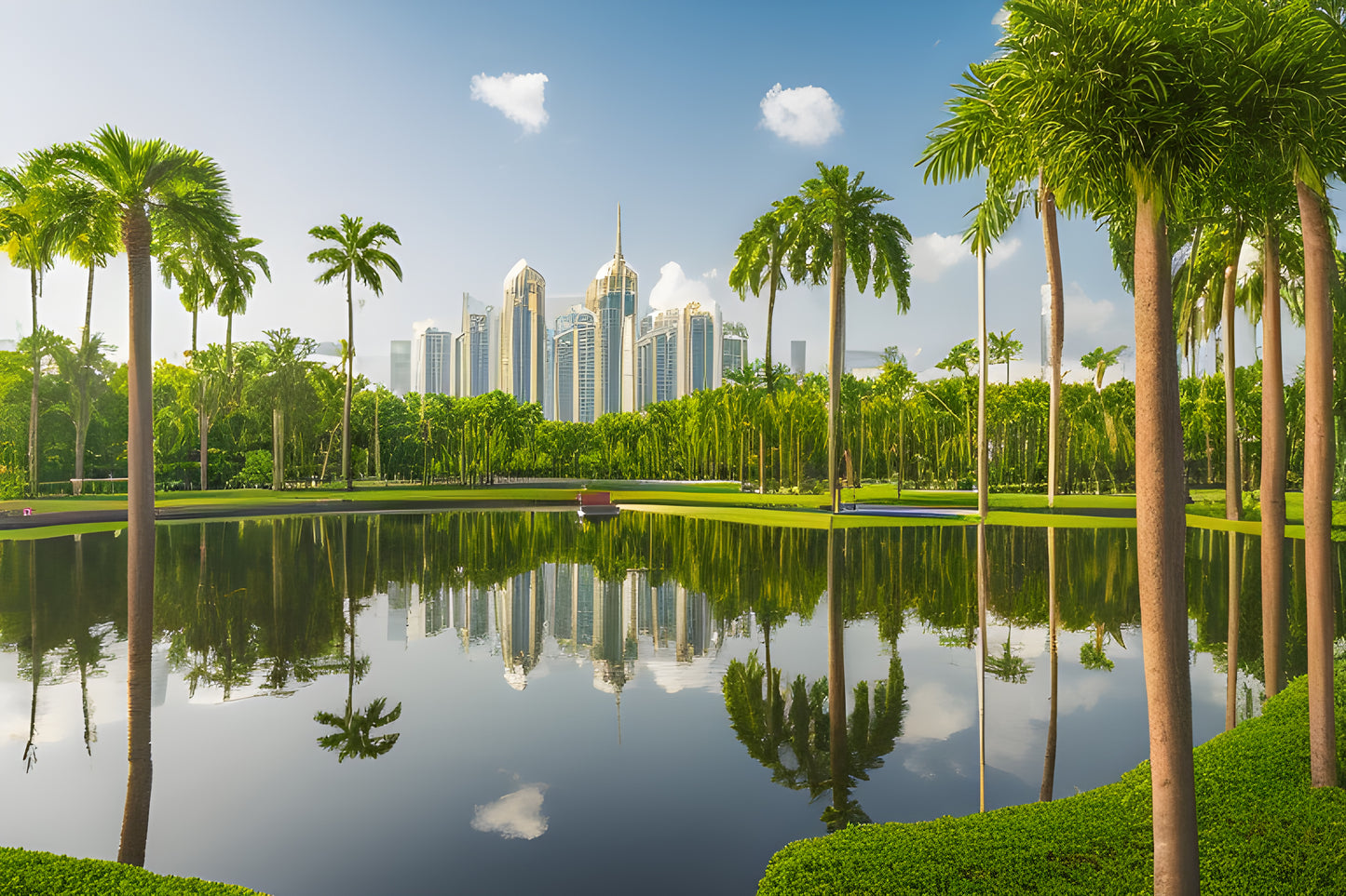 Trees in an the forest near a modern city AI art