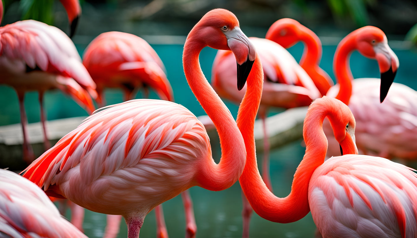 Flamingo birds at the lake AI art