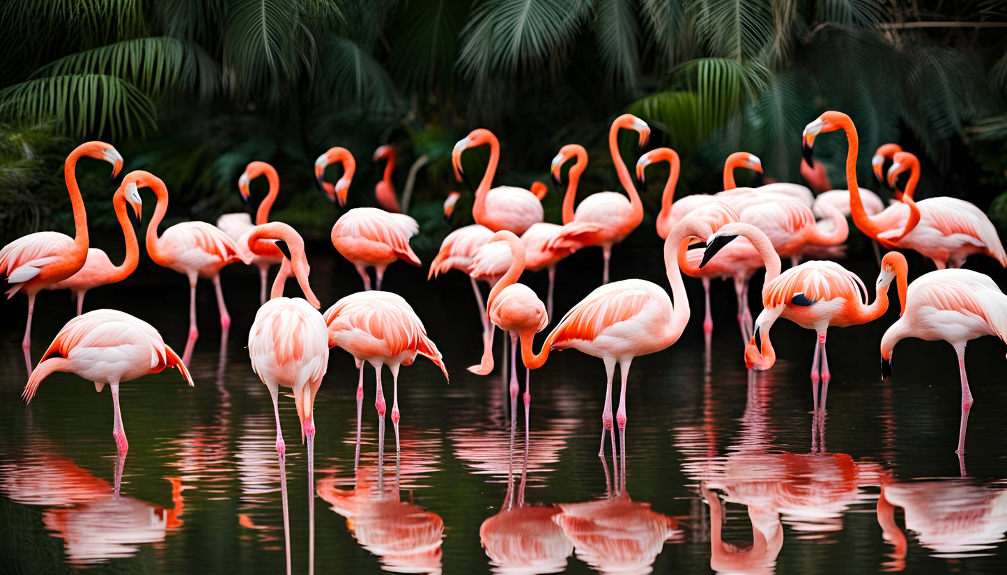 Flamingo birds at the lake AI art