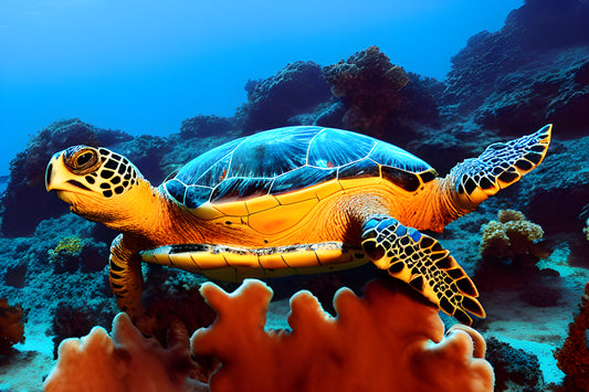 Hawksbill sea turtle in the Sea Ai art