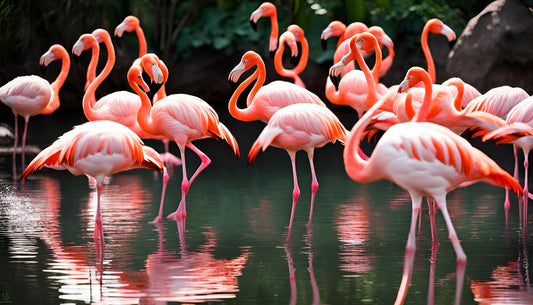 Flamingo birds at the lake AI art