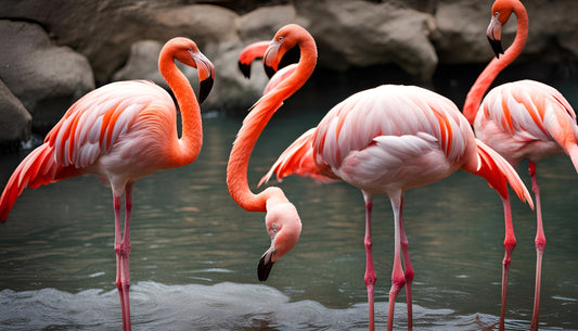 Flamingo birds at the lake AI art